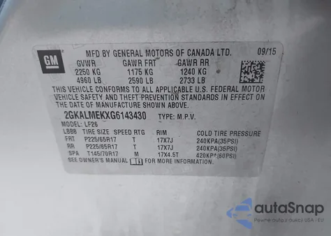 2016 GMC Terrain Sle-1 из США, поврежденный, VIN 2GKALMEKXG6143430